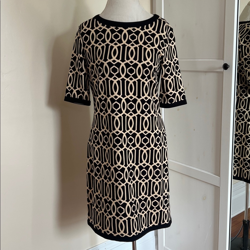 Jude Connally M | Black Beige Geometric Chain Link Print Knit Dress Made in USA - Picture 2 of 8